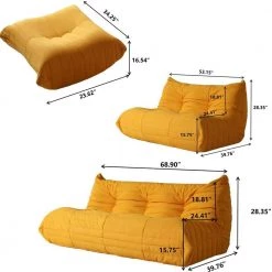 3 Pieces Bean Bag Teddy Velvet Top Thick Seat Living Room Lazy Sofa in Yellow (2 Seater + 3 Seater + Ottoman ) by Magic Home -Cheap Tidoin Store yellow magic home living room sets cs lp000012eaa c3 1000
