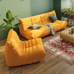 2 Pieces Bean Bag Teddy Velvet Top Thick Seat Living Room Lazy Sofa in Yellow (1 Seater + 2 Seater) by Magic Home -Cheap Tidoin Store yellow magic home living room sets cs w308s00002 fa 1000