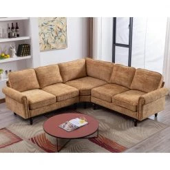 90.55 in. L Shape Chenille Fabric Comfort Sectional Sofa with Wood Legs, Yellow by Magic Home 14 90.55 in. L Shape Chenille Fabric Comfort Sectional Sofa with Wood Legs, Yellow by Magic Home -Cheap Tidoin Store yellow magic home sectional sofas cs gt000262aae 1f 1000