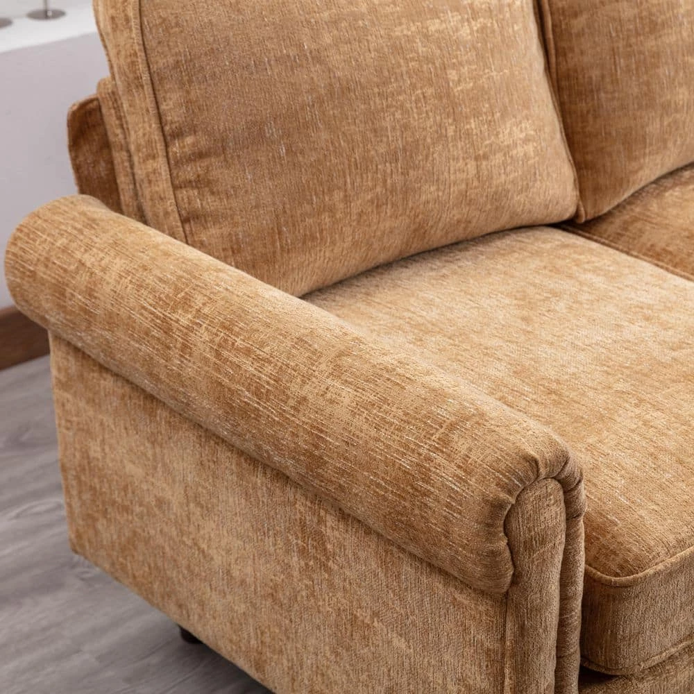 90.55 in. L Shape Chenille Fabric Comfort Sectional Sofa with Wood Legs, Yellow by Magic Home 10 90.55 in. L Shape Chenille Fabric Comfort Sectional Sofa with Wood Legs, Yellow by Magic Home - Image 8