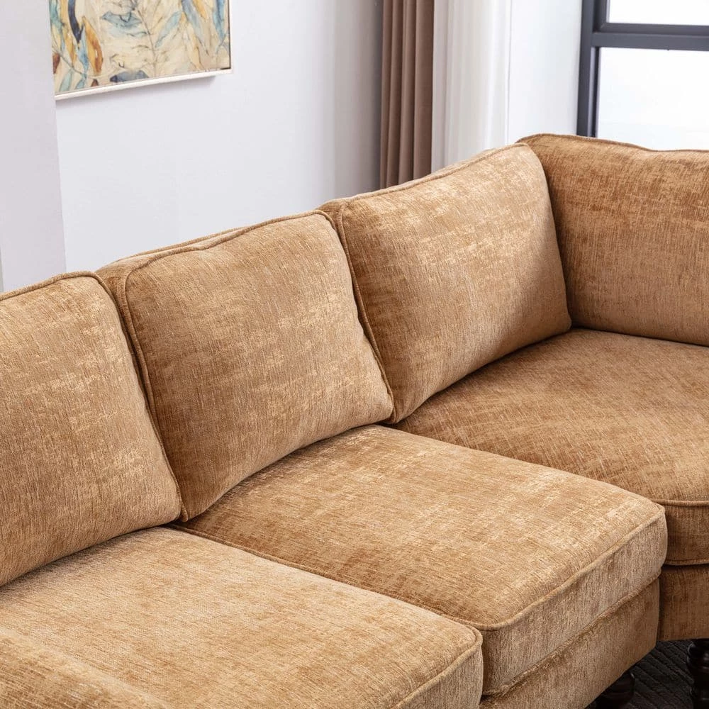 90.55 in. L Shape Chenille Fabric Comfort Sectional Sofa with Wood Legs, Yellow by Magic Home 4 90.55 in. L Shape Chenille Fabric Comfort Sectional Sofa with Wood Legs, Yellow by Magic Home - Image 2
