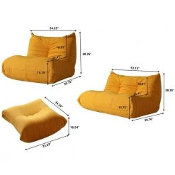 3-Piece Yellow Teddy Velvet Lazy Sofa Living Room Set with 1 Seater, 2 Seater and Ottoman by Magic Home -Cheap Tidoin Store yellow magic home sectional sofas cs wy000015eaa c3 1000
