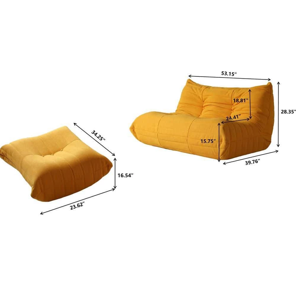 Modern Lazy Sofa Lving Room Set with Teddy Velvet 2 Seater and Ottoman,Yellow by Magic Home 5 Modern Lazy Sofa Lving Room Set with Teddy Velvet 2 Seater and Ottoman,Yellow by Magic Home - Image 3
