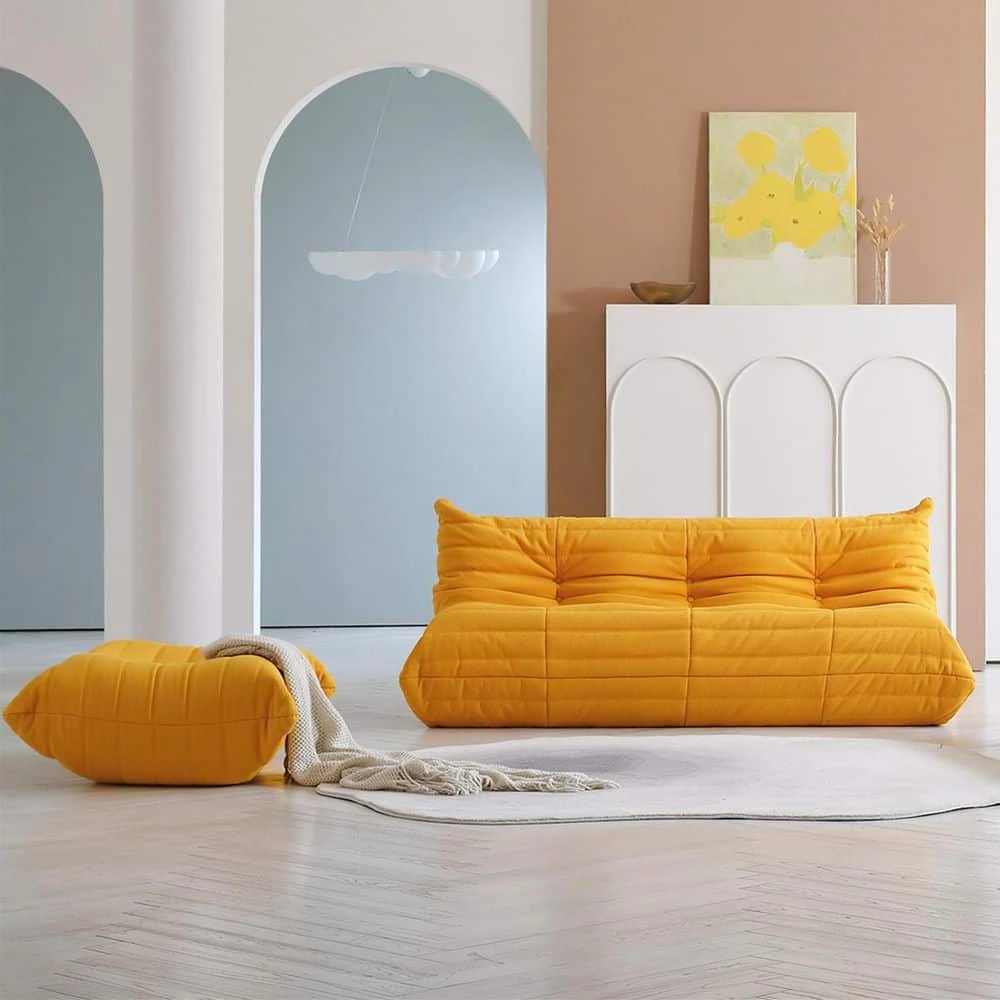 2-Piece Lazy Sofa Teddy Velvet Living Room Set with 3 Seater and Ottoman,Yellow by Magic Home 9 2-Piece Lazy Sofa Teddy Velvet Living Room Set with 3 Seater and Ottoman,Yellow by Magic Home - Image 7