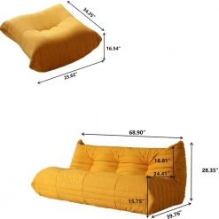 2-Piece Lazy Sofa Teddy Velvet Living Room Set with 3 Seater and Ottoman,Yellow by Magic Home 11 2-Piece Lazy Sofa Teddy Velvet Living Room Set with 3 Seater and Ottoman,Yellow by Magic Home -Cheap Tidoin Store yellow magic home sofas couches csx w247 717099 c3 1000