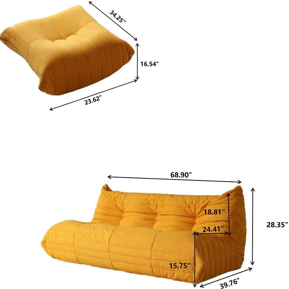 2-Piece Lazy Sofa Teddy Velvet Living Room Set with 3 Seater and Ottoman,Yellow by Magic Home 5 2-Piece Lazy Sofa Teddy Velvet Living Room Set with 3 Seater and Ottoman,Yellow by Magic Home - Image 3
