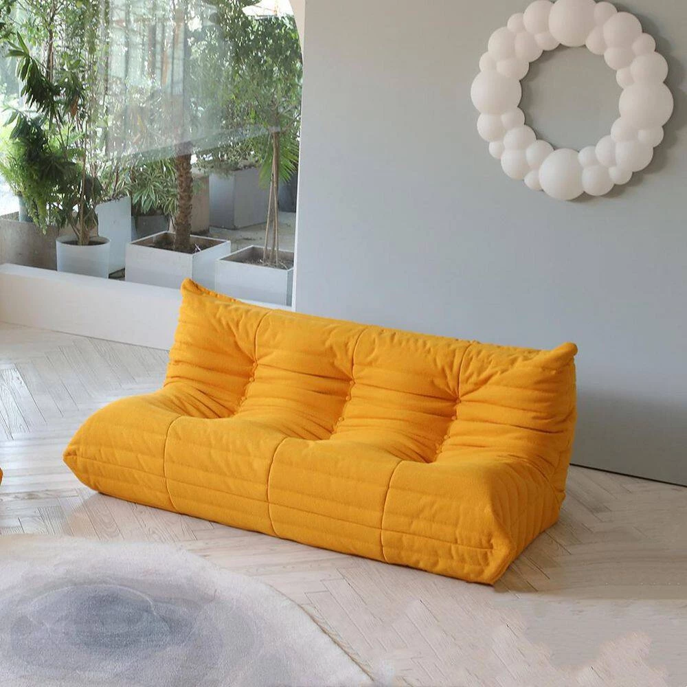 2-Piece Lazy Sofa Teddy Velvet Living Room Set with 3 Seater and Ottoman,Yellow by Magic Home 4 2-Piece Lazy Sofa Teddy Velvet Living Room Set with 3 Seater and Ottoman,Yellow by Magic Home - Image 2