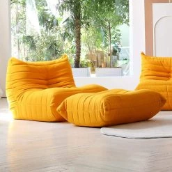 2-Piece Teddy Velvet Living Room Lazy Sofa with Ottoman in Yellow by Magic Home -Cheap Tidoin Store yellow magic home sofas couches ows tsa100 31 1000