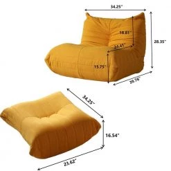 2-Piece Teddy Velvet Living Room Lazy Sofa with Ottoman in Yellow by Magic Home -Cheap Tidoin Store yellow magic home sofas couches ows tsa100 c3 1000